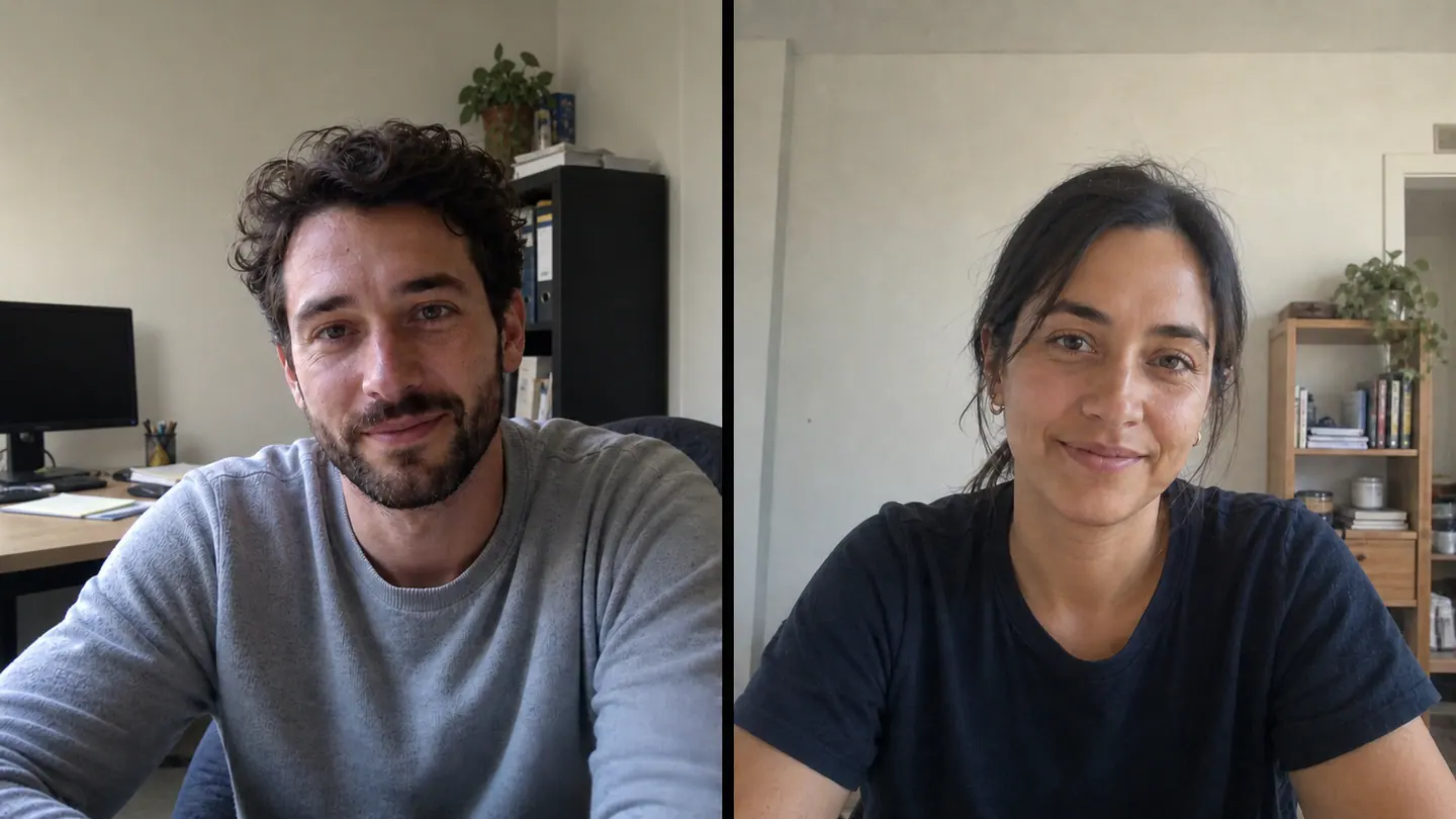 Two people speaking face to face on a video call